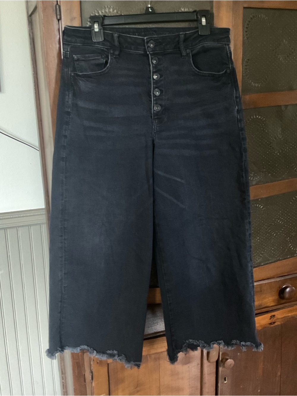 American Eagle Black Wide Leg Crop Jeans 12